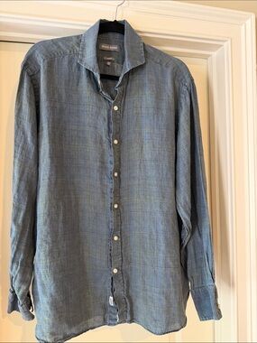 Michael Bastian Men's Blue Linen-Blend Button-Down Shirt
